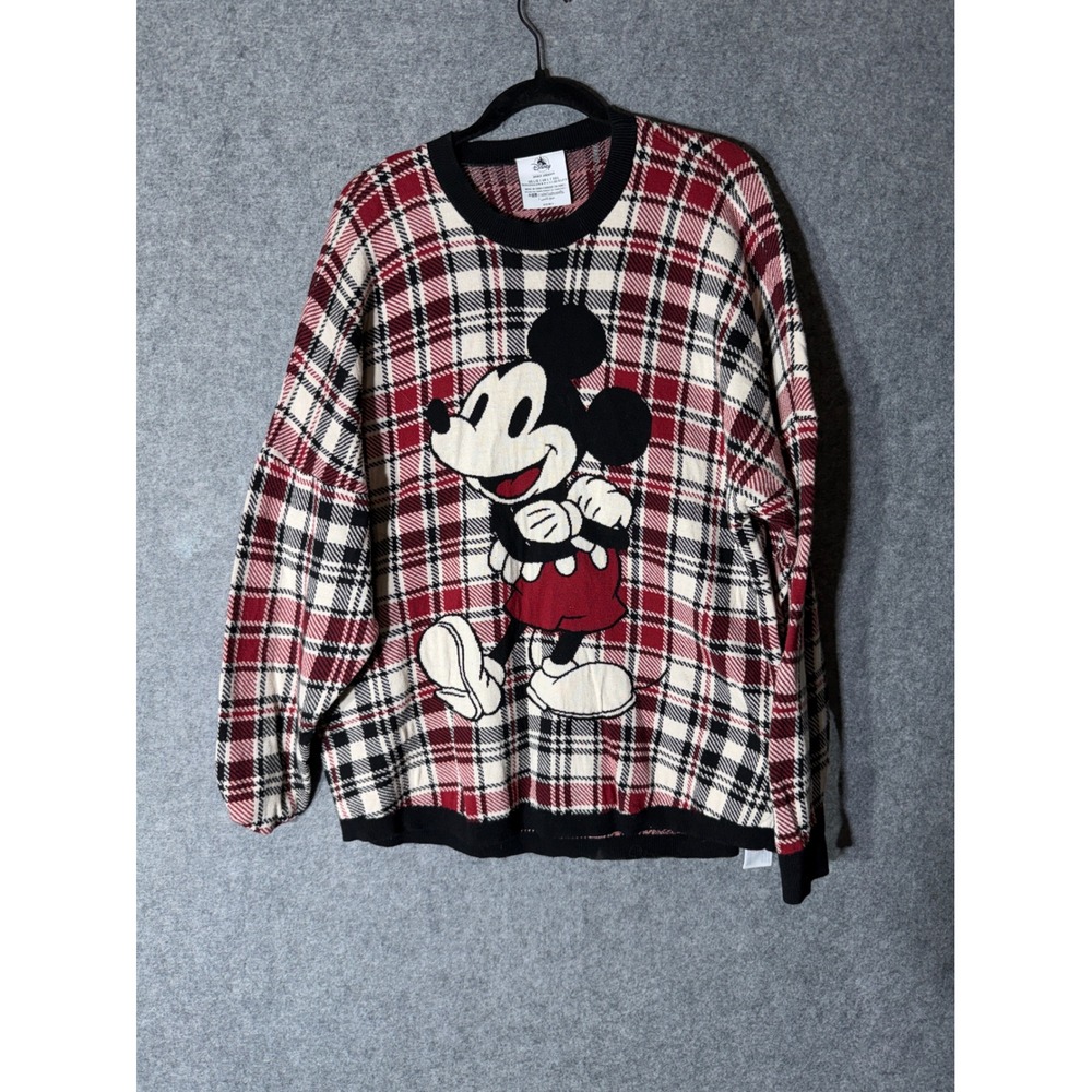 Disney Spirit Jersey Mickey Mouse Plaid Sweater Disneyland Resort‎ Red L/G L